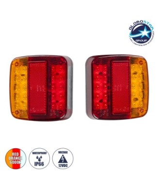 GloboStar® 79930 Ζευγάρι Universal Φανάρια για Τρέιλερ LED - DC 12V - Κόκκινο - Πορτοκαλί - Λευκό - Αδιάβροχα IP66 - Μ10.3 x Π10.3 x Υ3cm - 1 Χρόνο Εγγύηση